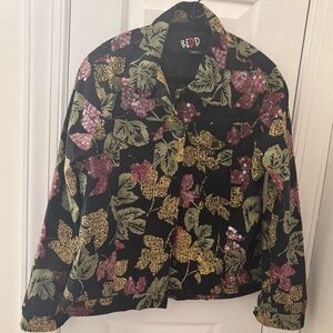 Vintage Redd Jeans Women's Sequin Embelished Floral Boho Shirt Jacket size 10